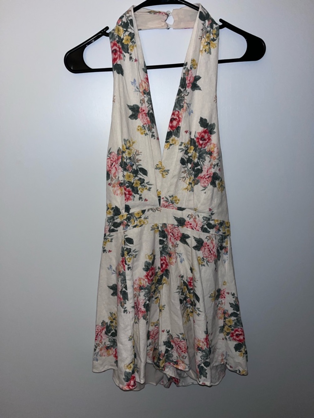 Floral Halter Romper Dress Cream color
